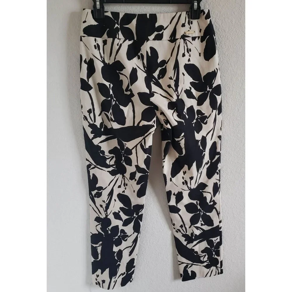 Joseph Ribkoff Women Size 8 Cream & Black Floral Pull On Pant Straight leg - Picture 2 of 6